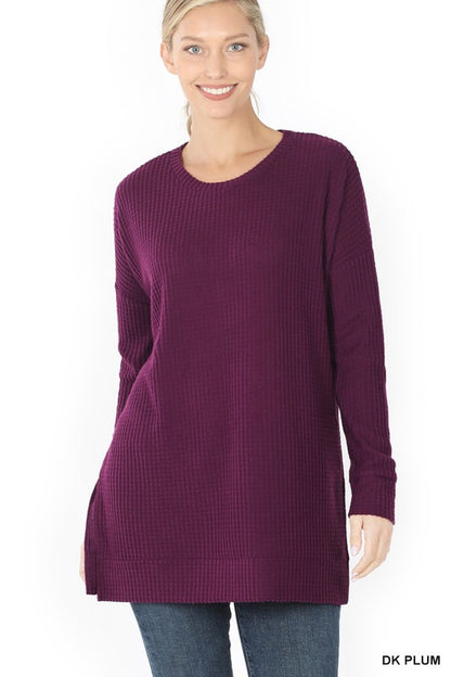 BRUSHED THERMAL WAFFLE ROUND NECK SWEATER