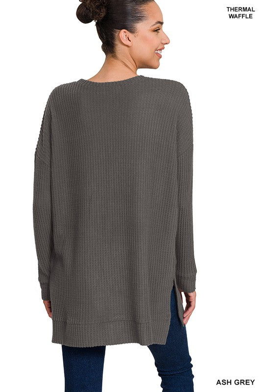 BRUSHED THERMAL WAFFLE ROUND NECK SWEATER