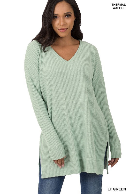 BRUSHED THERMAL WAFFLE ROUND NECK SWEATER