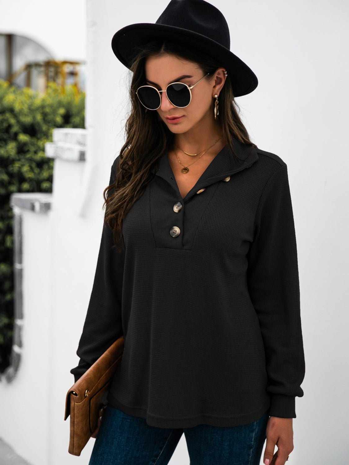 Half Button Long Sleeve T-Shirt