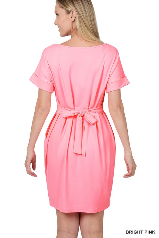 BRUSHED DTY TIE-BELT DRESS