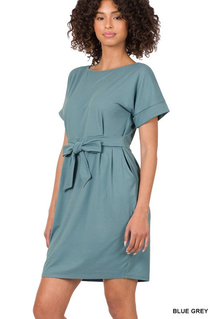 BRUSHED DTY TIE-BELT DRESS