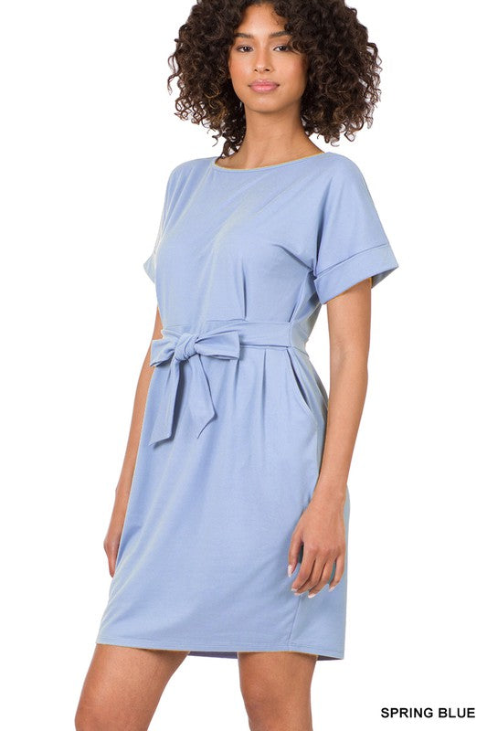 BRUSHED DTY TIE-BELT DRESS