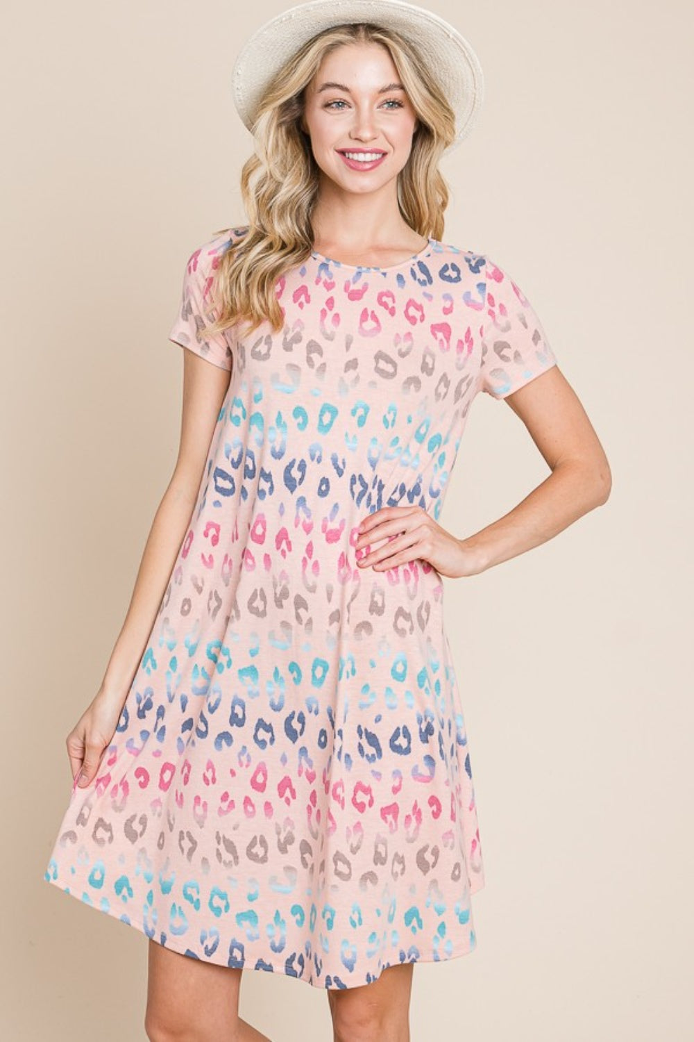 Leopard Round Neck Short Sleeve Dress