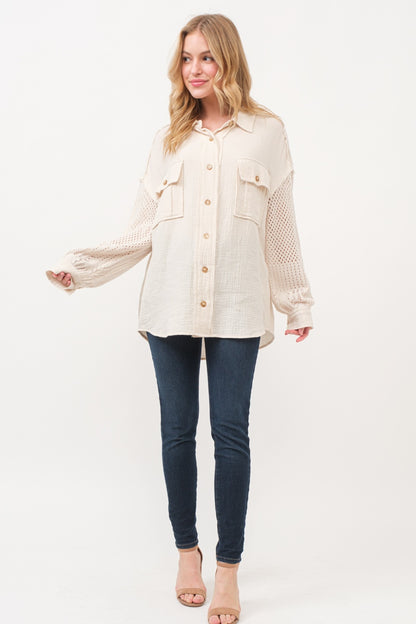 Texture Button Up Openwork Shirt