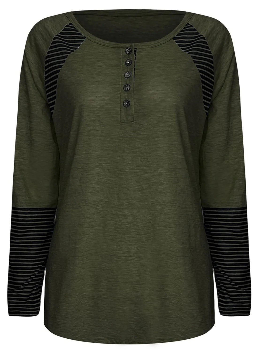 Striped Quarter Button Long Sleeve T-Shirt