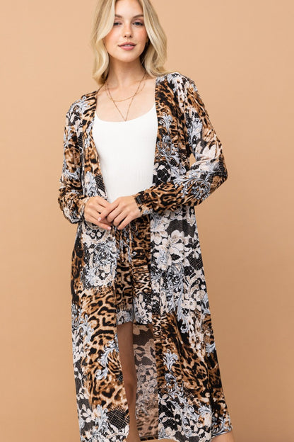 Leopard Kimono Open Front Longline Cardigan