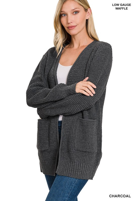 Low Gauge Waffle Open Cardigan Sweater