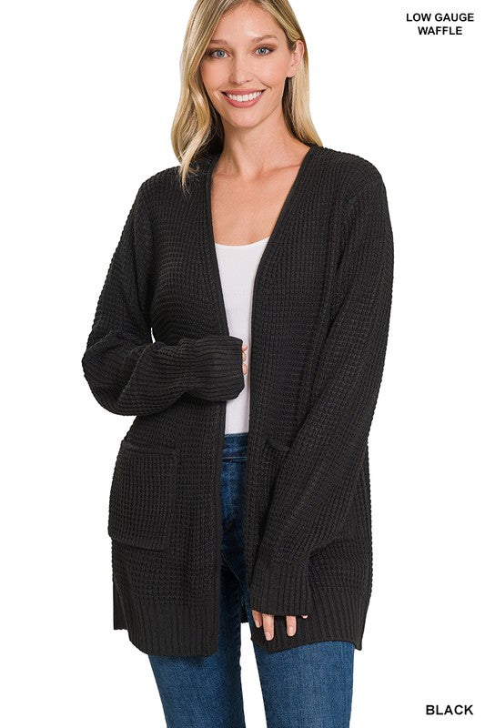 Low Gauge Waffle Open Cardigan Sweater