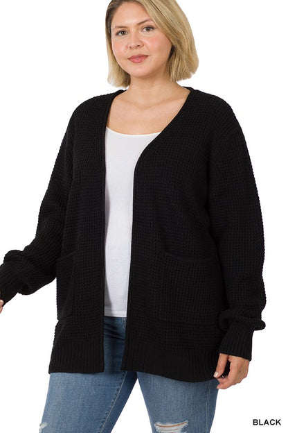 PLUS Low Gauge Waffle Open Cardigan Sweater