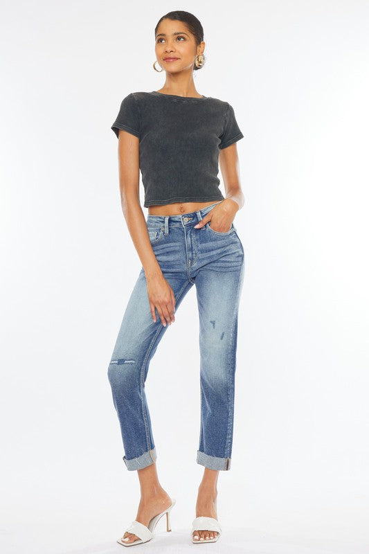 Kan Can USA HIGH RISE CUFFED SLIM STRAIGHT JEANS