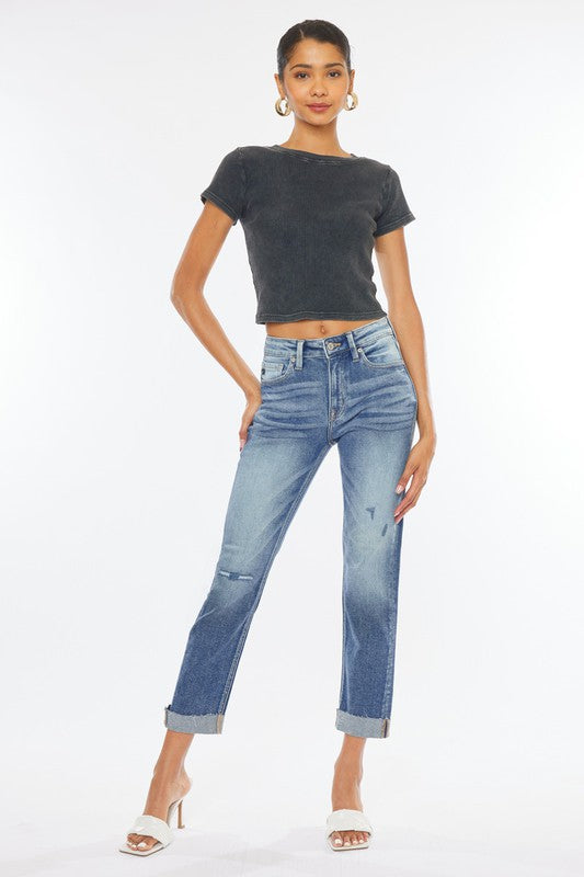 Kan Can USA HIGH RISE CUFFED SLIM STRAIGHT JEANS