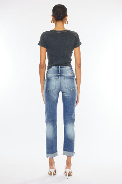 Kan Can USA HIGH RISE CUFFED SLIM STRAIGHT JEANS