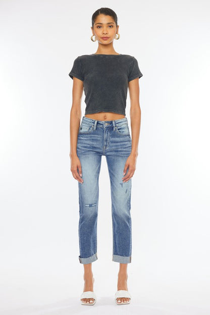 Kan Can USA HIGH RISE CUFFED SLIM STRAIGHT JEANS