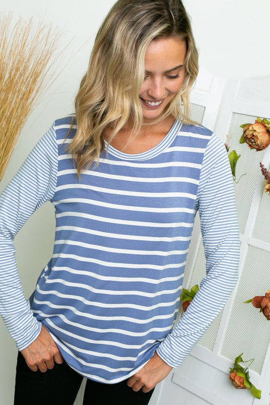 PLUS STRIPE LONG SLEEVE TOP