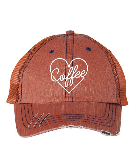 Heart and Coffee Embroidered Trucker Hat