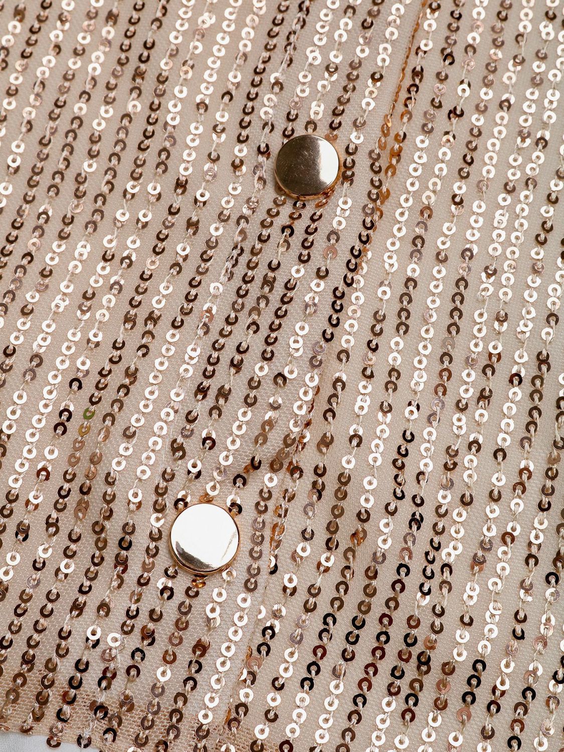 Sequin Contrast Collared Neck Long Sleeve Shirt