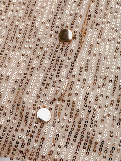 Sequin Contrast Collared Neck Long Sleeve Shirt