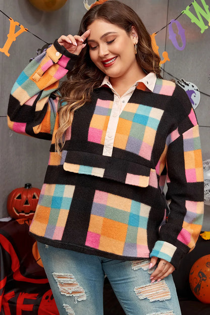 Color Block Half Snap Long Sleeve Sweatshirt