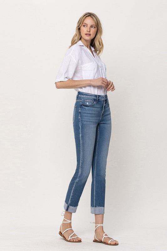 Flying Monkey Mid-Rise Single Cuffed Crop Slim Straight Jeans