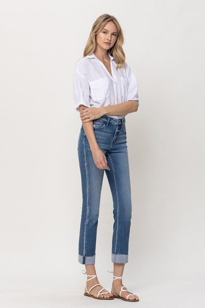 Flying Monkey Mid-Rise Single Cuffed Crop Slim Straight Jeans