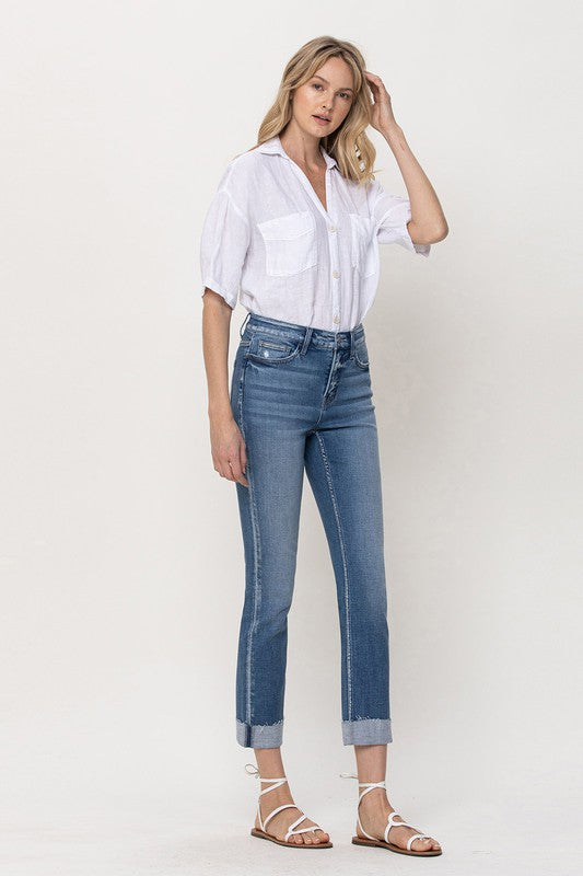 Flying Monkey Mid-Rise Single Cuffed Crop Slim Straight Jeans