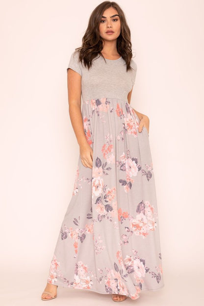 Plus Short Sleeve Floral Maxi Dress