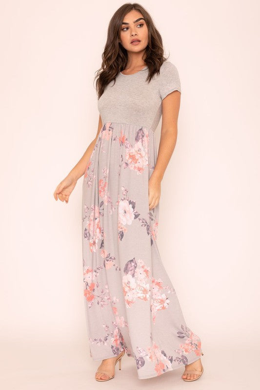 Plus Short Sleeve Floral Maxi Dress