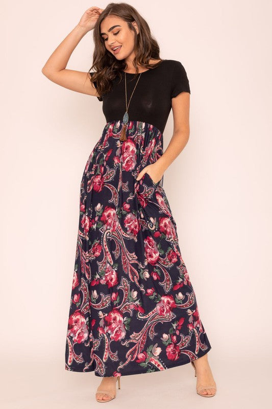 Plus Short Sleeve Floral Maxi Dress