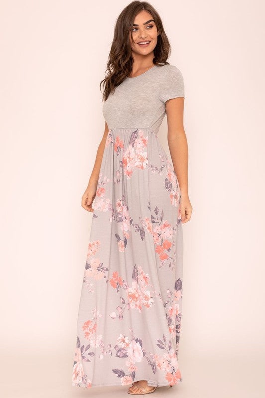 Plus Short Sleeve Floral Maxi Dress