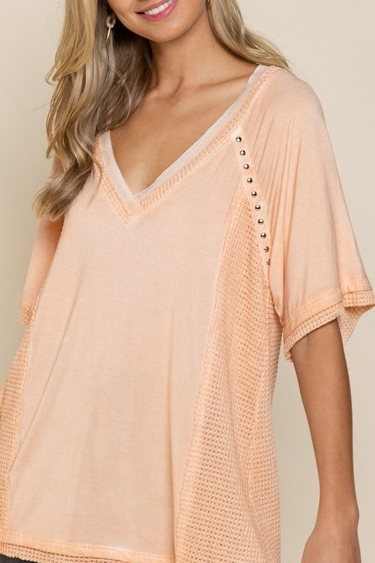 Studded Strappy Back Waffle Mixed Knit Top