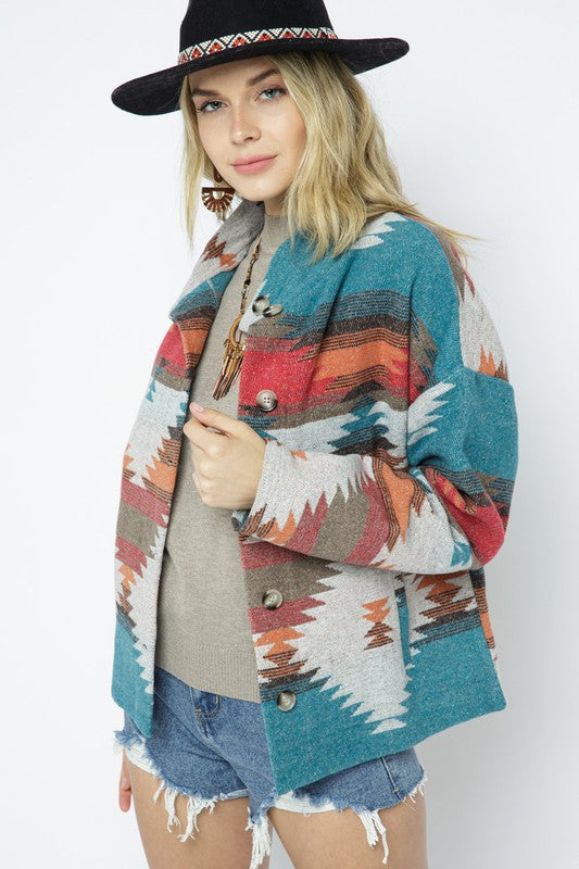 SOFT COMFY LIGHT WEIGHT AZTEC PATTERN JACKET