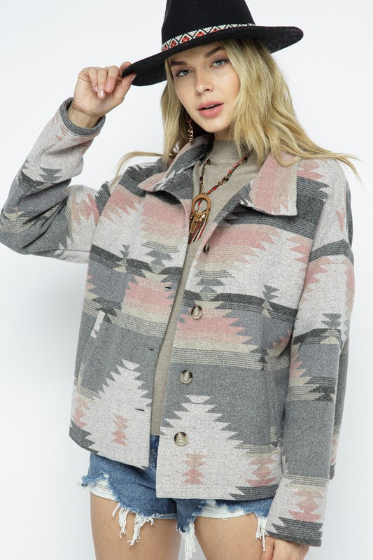 SOFT COMFY LIGHT WEIGHT AZTEC PATTERN JACKET