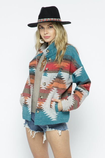 SOFT COMFY LIGHT WEIGHT AZTEC PATTERN JACKET