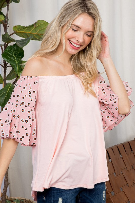 PLUS CHEETAH MIX OFF SHOULDER TOP