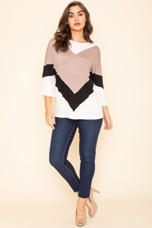 Chevron Bell Sleeve Color Block