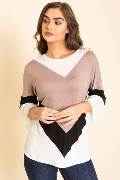 Chevron Bell Sleeve Color Block