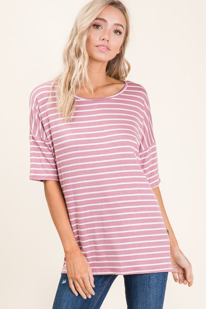 Striped Round Neck Half Sleeve T-Shirt