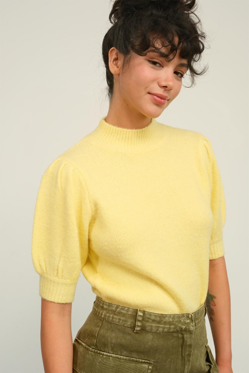 Mock Neck Puff Sleeve Sweater