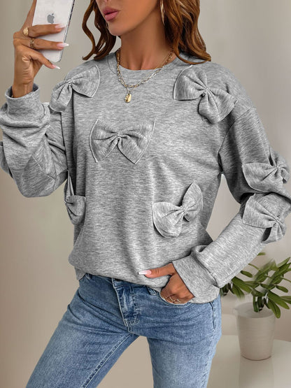 Bow Round Neck Long Sleeve Sweatshirt