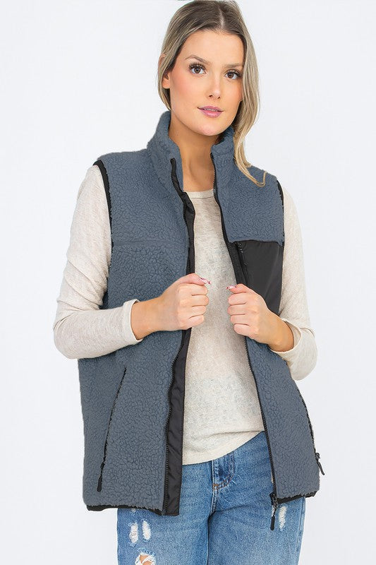 UNISEX WOMENS SHERPA FLEECE VEST TOP JACKET