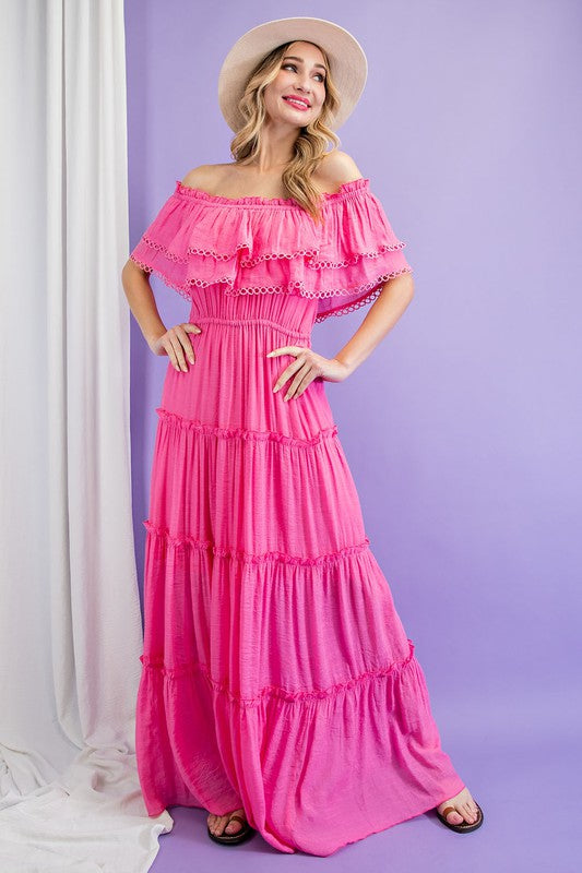 OFF THE SHOULDER RUFFLE MAXI DRESS