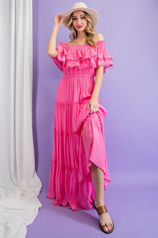 OFF THE SHOULDER RUFFLE MAXI DRESS