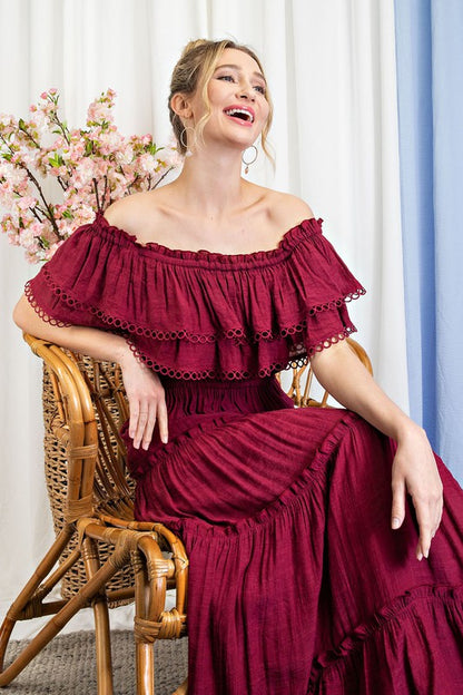 OFF THE SHOULDER RUFFLE MAXI DRESS