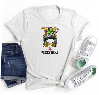 LUCKYMAMA Sunglass Mama Graphic Crew Neck Tee