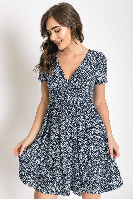 Surplice Ditsy Floral Midi Dress