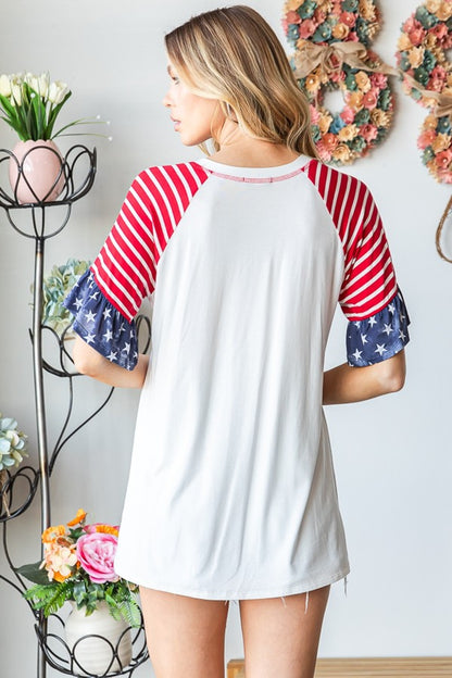 V-Neck Flounce Sleeve T-Shirt