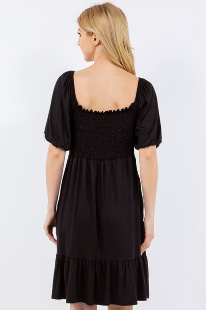 Ruffle Hem Short Sleeve Smocked Dress
