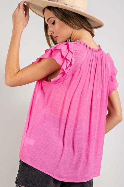 TIERED RUFFLE SLEEVE SHORT SLEEVE BLOUSE