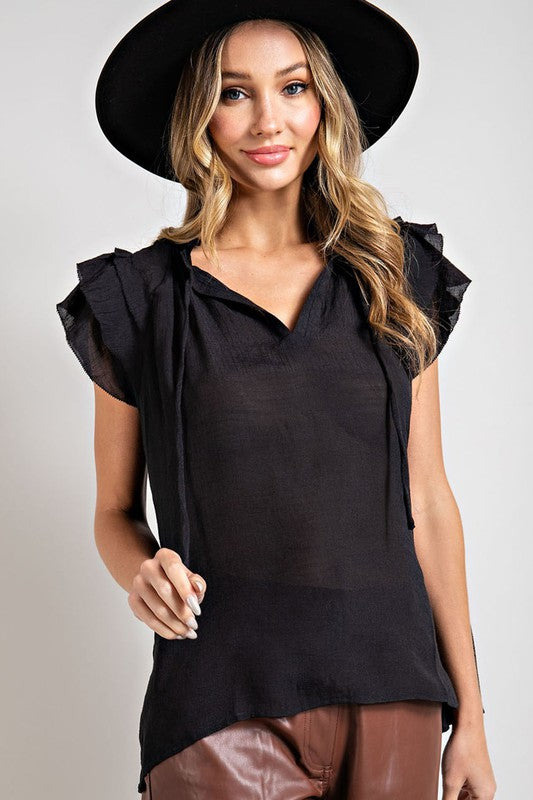 TIERED RUFFLE SLEEVE SHORT SLEEVE BLOUSE